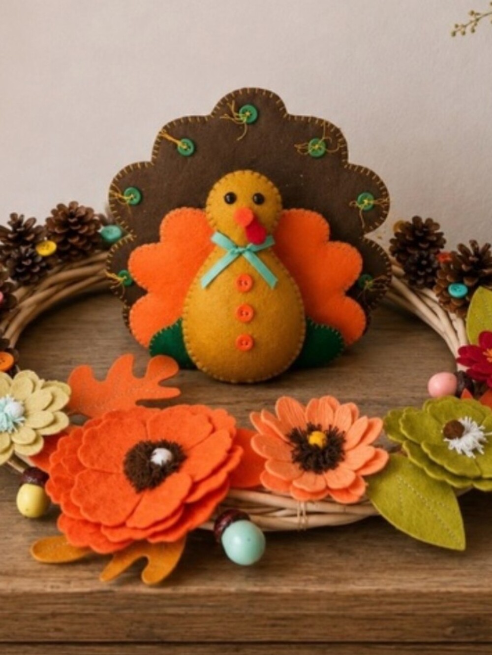 🍁Autumn Wreath | 14” Vine Diameter | Felt Turkey